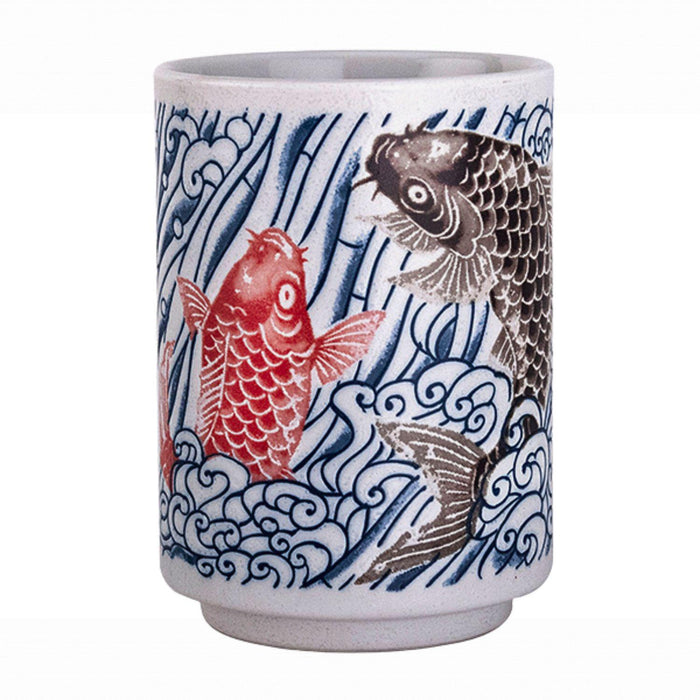 4"H TEA CUP - WHITE/BLUE FISH 10OZ