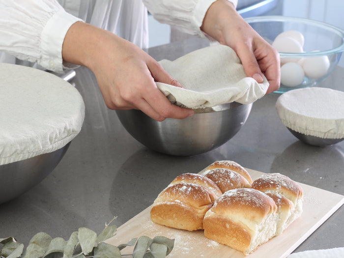 Organic Cotton Mart cloth bowl covers made of breathable fabric, designed to keep bowls covered and fresh.