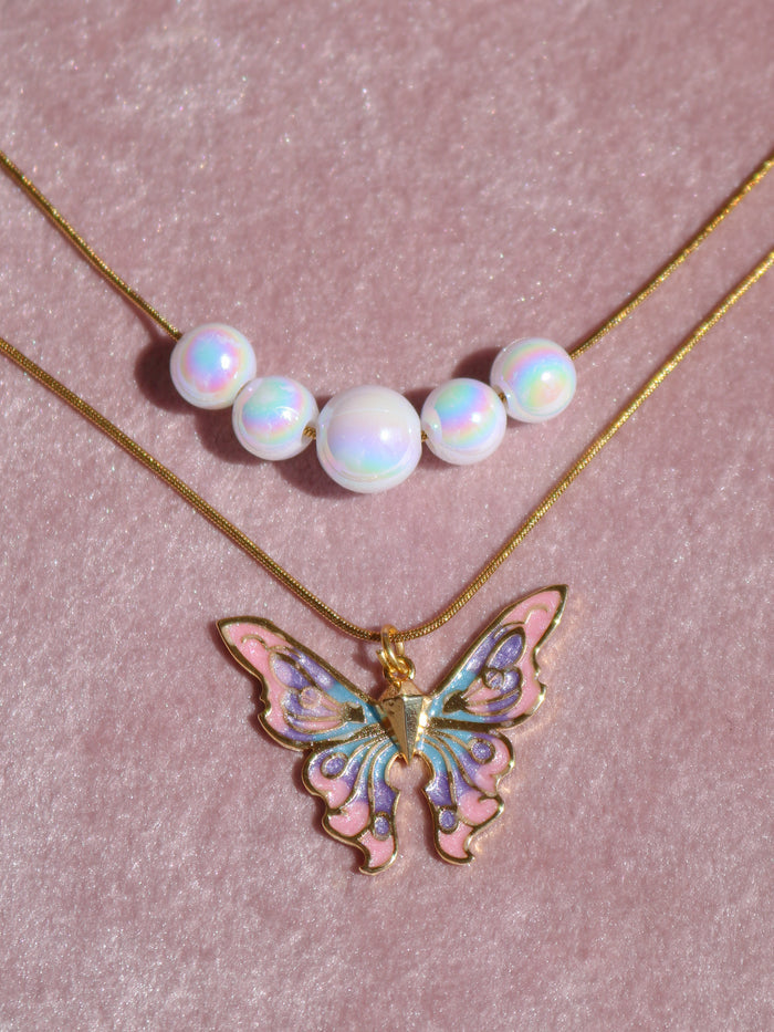 Elina Butterfly and Mermaid Holographic Pearl Necklace Set
