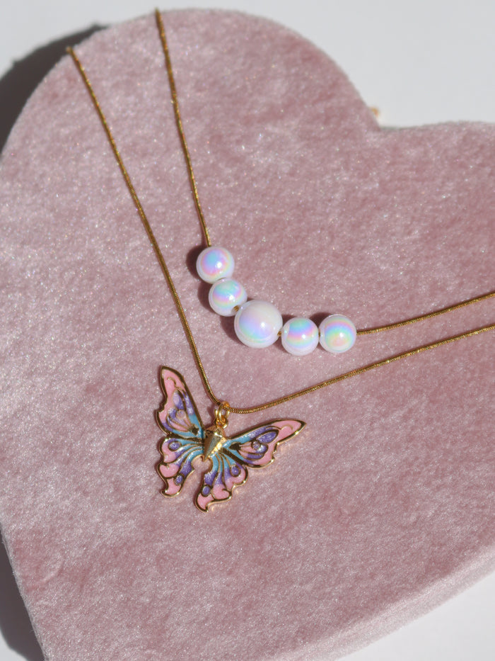 Elina Butterfly and Mermaid Holographic Pearl Necklace Set