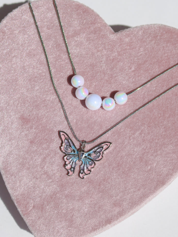 Elina Butterfly and Mermaid Holographic Pearl Necklace Set