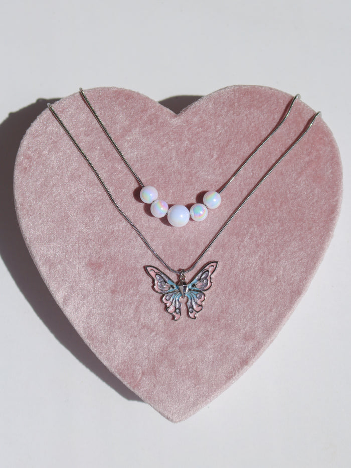 Elina Butterfly and Mermaid Holographic Pearl Necklace Set