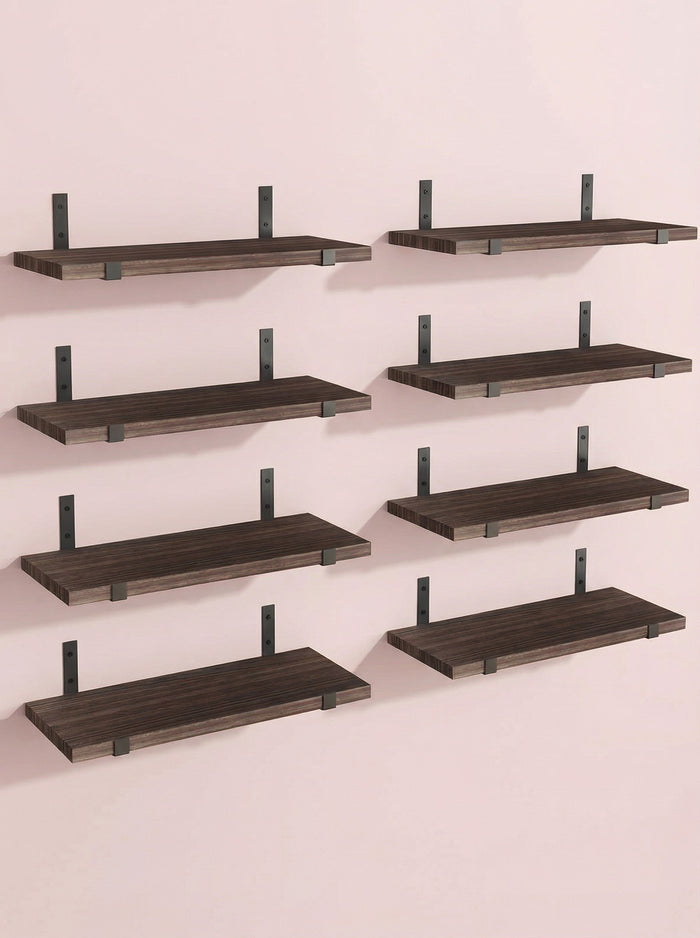 Rustic hard wood floating shelves by 2Dropme mounted on a wall, showcasing natural wood grain and sturdy design for home decor.